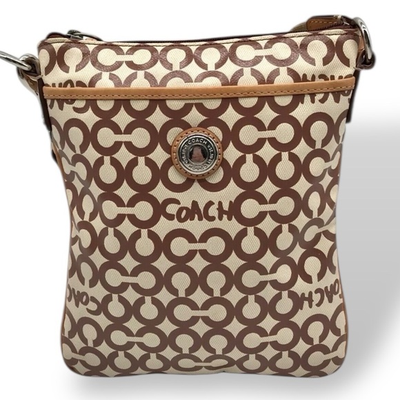 Coach Swing Bag Crossbody Signature Coated Canvas Leather Brown/Cream Patterned - Picture 9 of 16